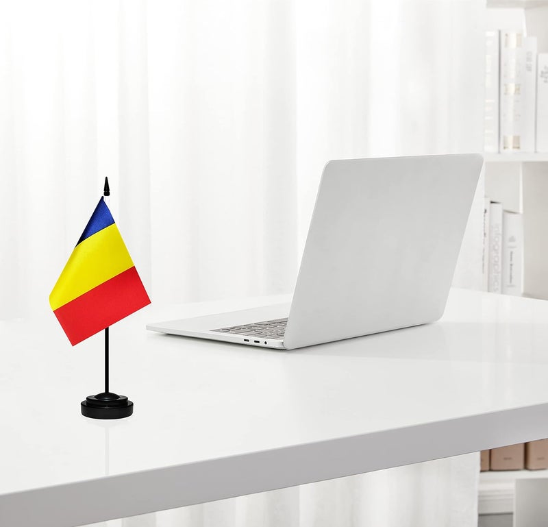 BCLin Romania Desk Flag Set, 2 Pack Romanian Table Office Flags, Small Mini Desktop Flag With 12" Solid Black Pole, Black Base, Miniature Desktop Flag - Image 5